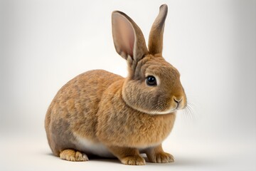 Obraz premium Cute brown and black rabbit sitting infront of t isolated plain white background