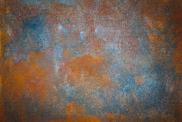 Dirty Blue and Orange watercolor on paper background. Abstract Grunge Hard Texture Wallpaper.