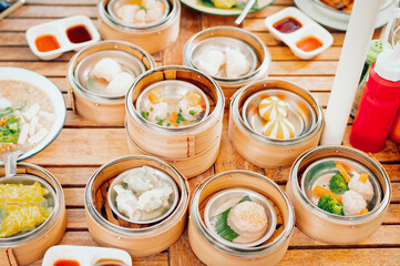 Chinese Yumcha Dimsum Set in bamboo container.