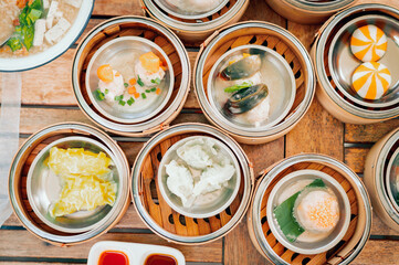 Chinese Yumcha Dimsum Set in bamboo container.