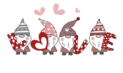 Three Gnomes, Valentine's Day vector design, Kids
