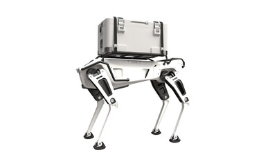 A robot dog is on the way to deliver goods on transparent background, PNG file