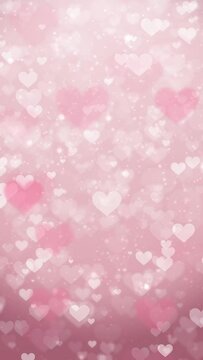 Pink glitter heart pattern background. Seamless loop footage.(019_pink_vertical)