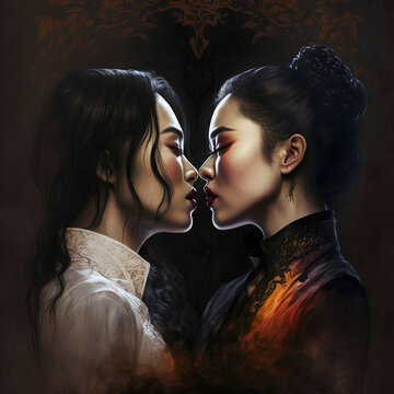 Lesbian Asian Vampire Romance Love Historical made with Generative AI