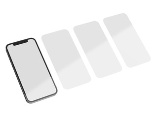 Blank smart phone screen template for ux ui design, 3d render illustration.