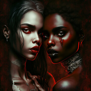Lesbian Black Vampire Romance Love Historical made with Generative AI