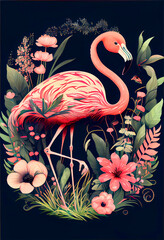 Generative AI abstract render of a beautiful flamingo