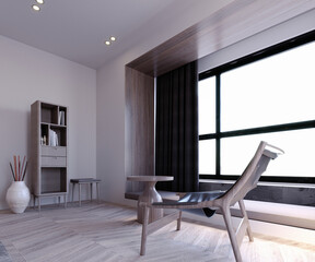 Fototapeta premium 3d rendering,3d illustration, Interior Scene and Mockup,modern style living room and black leather armchair.
