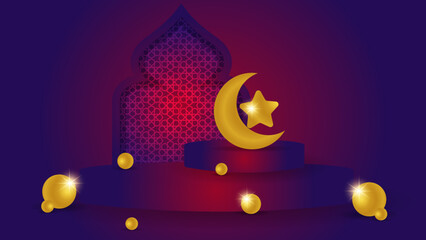 Eid Mubarak with illuminated lamp. Red design vector Illustration.