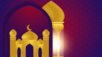 Eid Mubarak with illuminated lamp. Red design vector Illustration.
