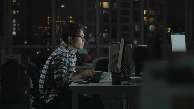 IT worker working in office at night,4K