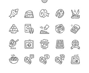 Salmon fish. Seafood. Cooking, recipes and price. Menu for cafe. Food shop, supermarket. Pixel Perfect Vector Thin Line Icons. Simple Minimal Pictogram