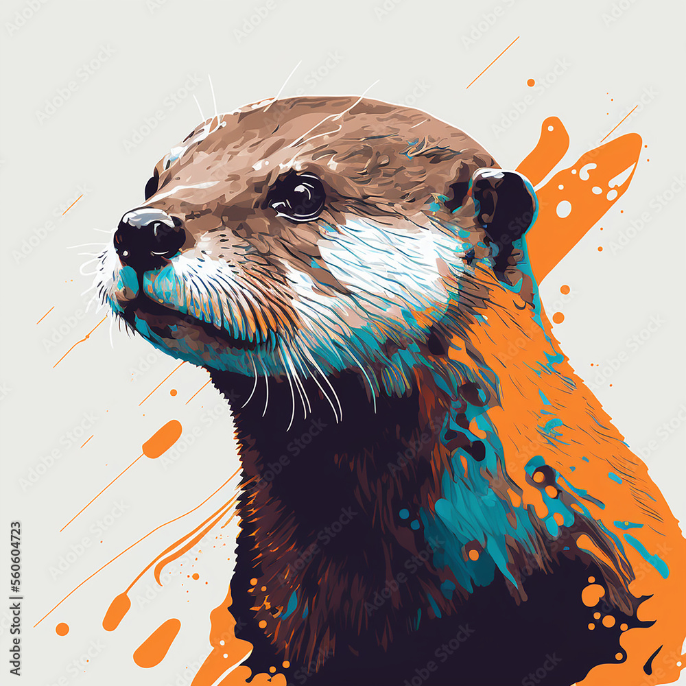 Poster Otter Cute Animal Portrait Vector Art AI Generative