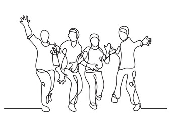 continuous line drawing happy cheerful friends - PNG image with transparent background