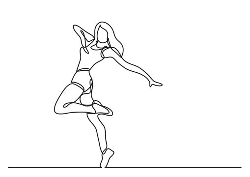 continuous line drawing happy fitness woman - PNG image with transparent background