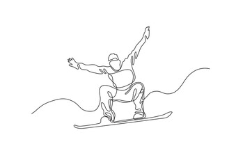 continuous line drawing jumping snowboarder - PNG image with transparent background