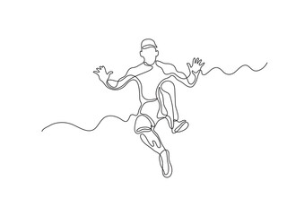 Fototapeta premium continuous line drawing jumping waving guy - PNG image with transparent background