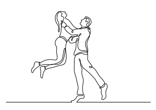 continuous line drawing happy young couple having fun - PNG image with transparent background