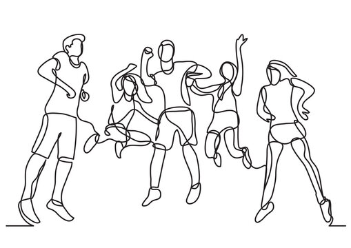 continuous line drawing jumping people having fun - PNG image with transparent background