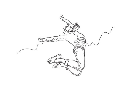 continuous line drawing jumping young woman - PNG image with transparent background