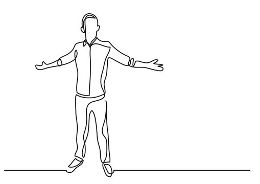 continuous line drawing standing man raising hands - PNG image with transparent background