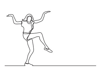 Fototapeta na wymiar single line drawing happy dancing woman - PNG image with transparent background