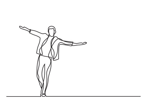 single line drawing happy man walking - PNG image with transparent background