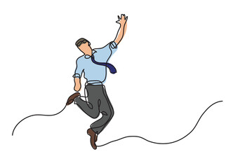 continuous line drawing cheerful jumping businessman colored - PNG image with transparent background