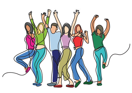 continuous line drawing cheering crowd colored - PNG image with transparent background