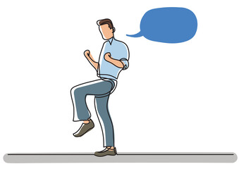 continuous line drawing happy cheering man speech bubble colored - PNG image with transparent background