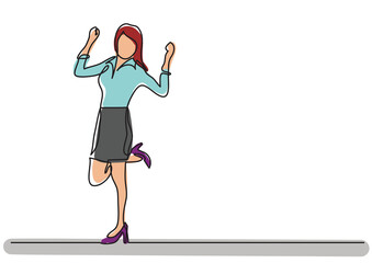 continuous line drawing happy cheering woman colored - PNG image with transparent background