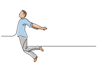 continuous line drawing happy jumping man 2 colored - PNG image with transparent background