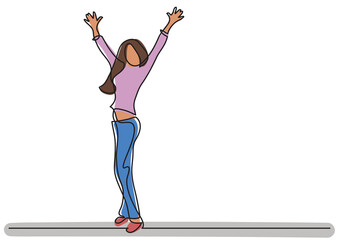 continuous line drawing happy standing woman colored - PNG image with transparent background