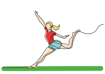 continuous line drawing happy woman dancing colored - PNG image with transparent background