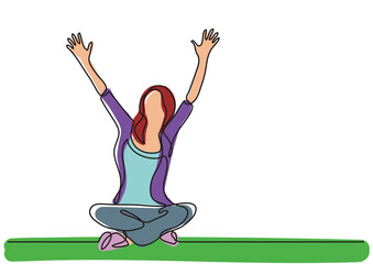 continuous line drawing happy womansitting in lotus pose waving colored - PNG image with transparent background