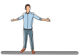 continuous line drawing standing man raising hands colored - PNG image with transparent background