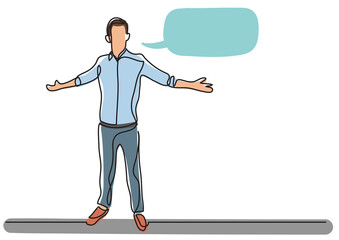 continuous line drawing standing man raising hands speech bubble colored - PNG image with transparent background