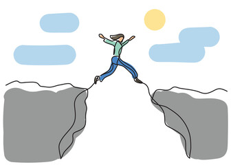 continuous line drawing woman jumping over canyon colored colored - PNG image with transparent background
