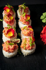 sushi set on the black background