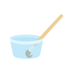 Paintbrush icon in glass of water in flat style, isolated on white background