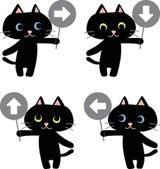 矢印の札を持った黒猫