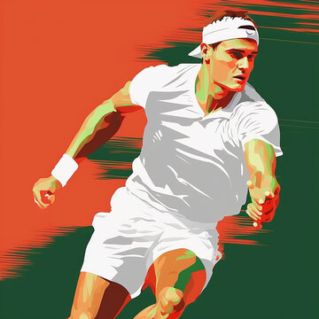 Tennis Athlete Racket Ball Motion Fitness Vector Art AI Generated