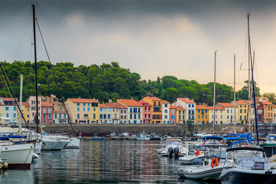 Harbor and city of Port-Vendres at morning in France
