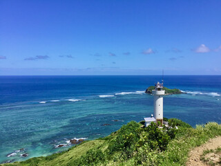 The blue sea beyond Hirakubo Lighthouse. Ishigaki island, Okinawa, Japan.