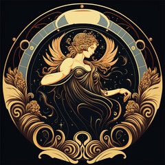 Virgo Ornate Retro Vector Art AI Generated