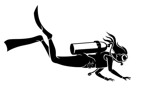 Scuba Dive, Woman Full Length Silhouette