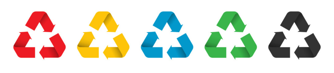 Recycle process icons design bundle collection. Trash waste sustainability symbol illustration.