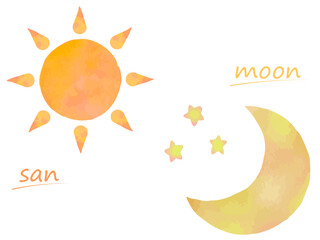 童話の世界のようなメルヘンな太陽と月のイラスト