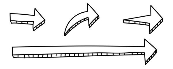 手描き矢印3D風（黒線・塗り無し）