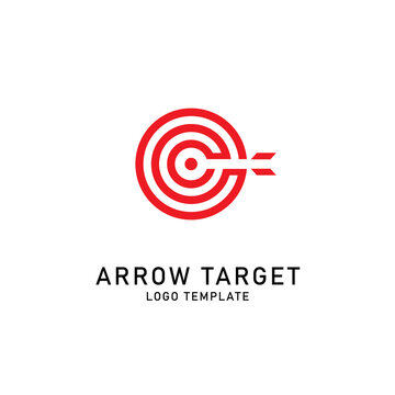 Red targets logo. Archery target pictogram design. Archery circle monogram geometric illustration. Simple red circular line logo design. Success point vision shot opportunity dot logo design.